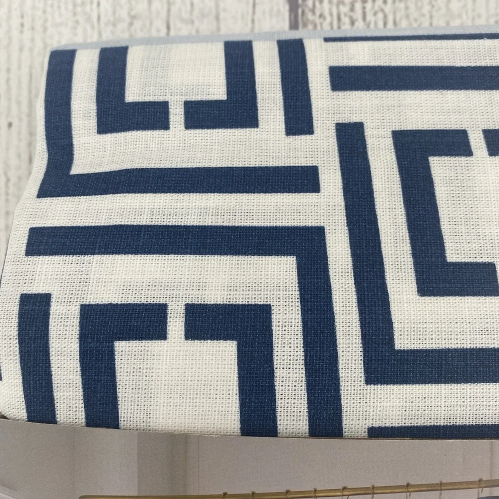 Liz Claiborne Shower Curtain White Navy Blue Logo Stripe Geometric 100% Cotton